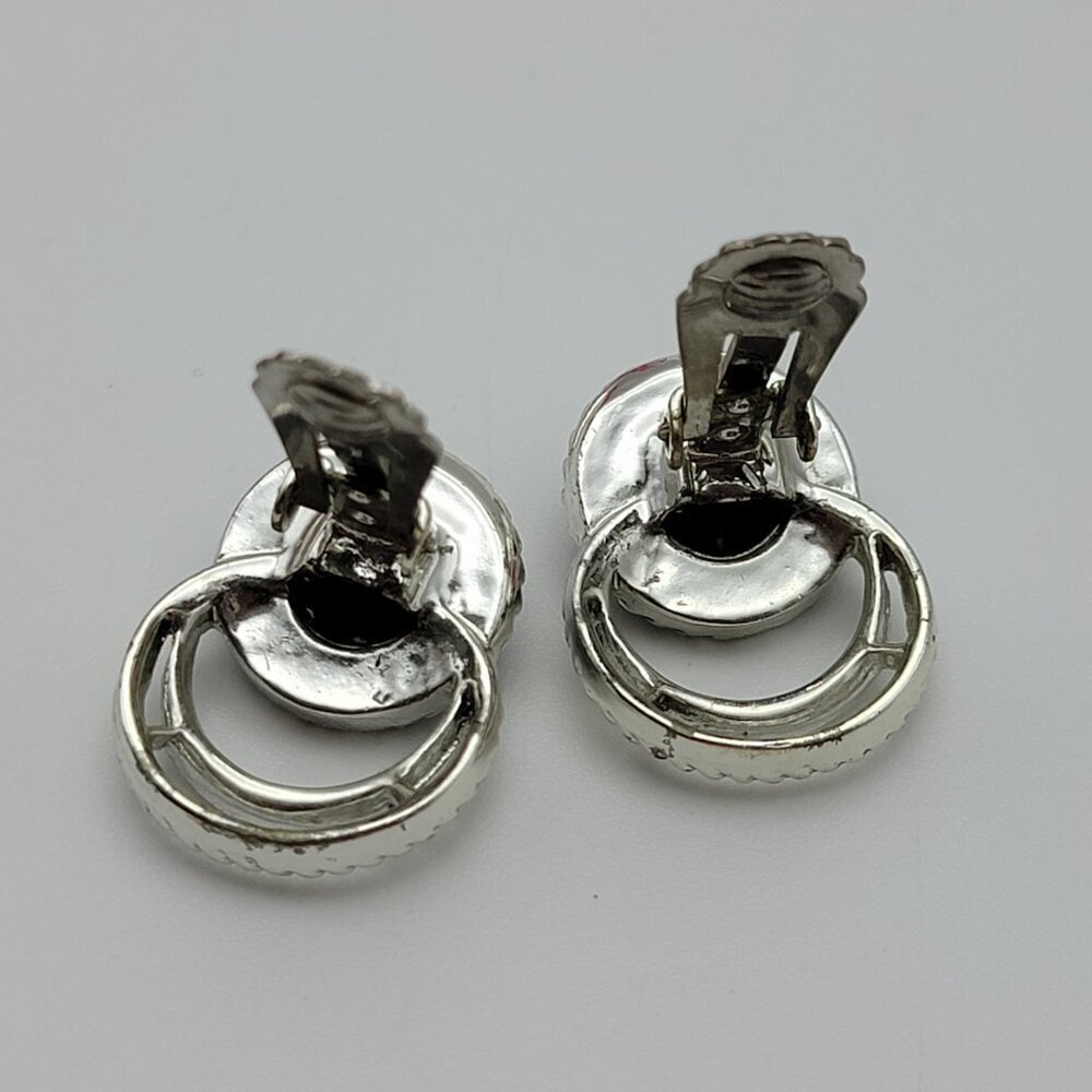Vtg. Sarah Coventry Modernist Silver Tone Black Lucite Stud Earrings Clip On 1" - Picture 7 of 8